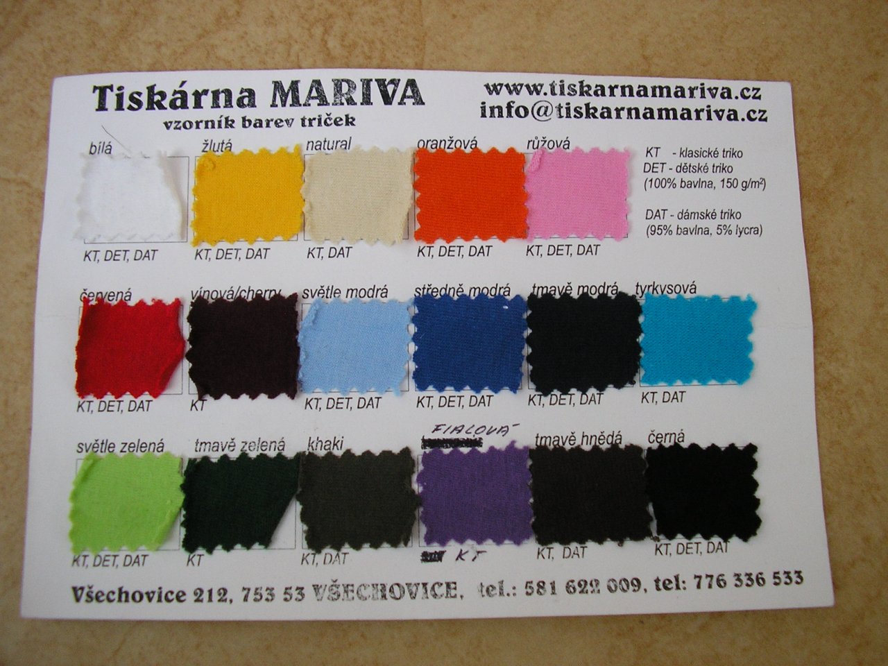 Vzorník barev z tiskárny